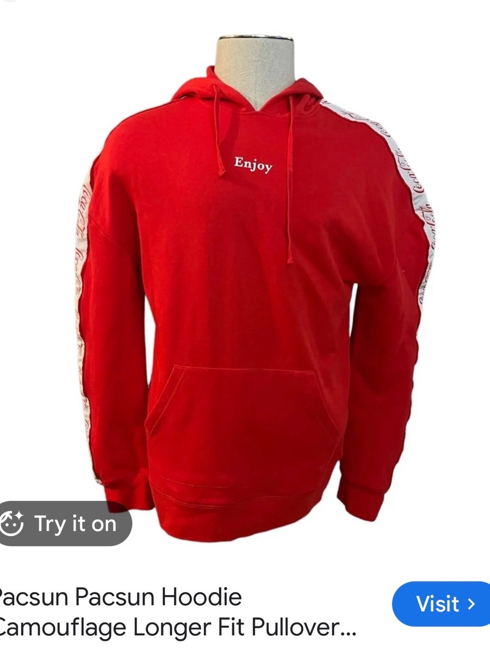 PacSun Red "Enjoy" Pullover Hoodie with Branded Shoulder Tape